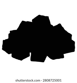 A solid black silhouette of a heap of rough, irregular coal chunks or dark stones, isolated on a white background for applications.