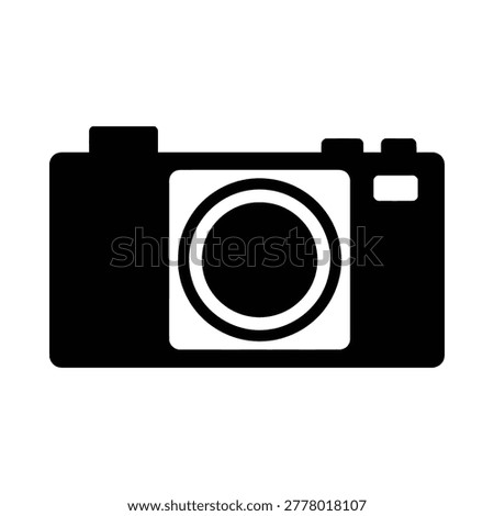 Solid black silhouette icon of a compact digital camera with photography