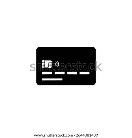 A solid black silhouette icon of a generic credit card with a white chip detail, in a simple flat 2D vector design.