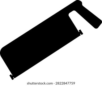 Solid black silhouette icon of a hacksaw angled for cutting with handtool silhouette construction carpentry metalwork