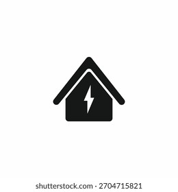 Icono de silueta negro sólido de una casa con un rayo en el interior. Representa la energía inteligente del hogar, la energía eléctrica, la seguridad y los conceptos de tecnología sostenible. Gráfico de Vector aislado