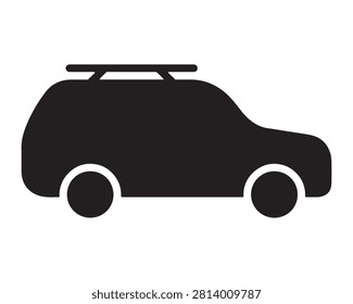 Solid black silhouette icon of a station wagon car with a roof rack automobile transportation transport roadtrip mobility silhouette isolated minimalist illustration personal dealership