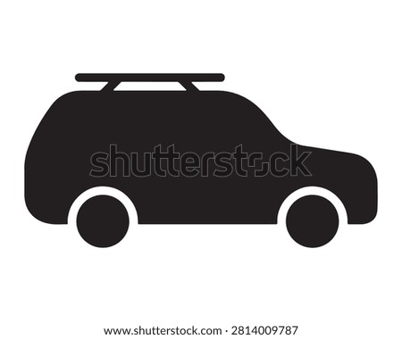 Solid black silhouette icon of a station wagon car with a roof rack automobile transportation transport roadtrip mobility silhouette isolated minimalist illustration personal dealership