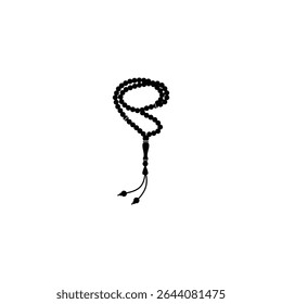 A solid black silhouette icon of a string of Tasbih prayer beads with white defining individual beads, in a flat 2D vector style.