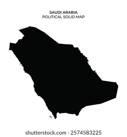 The solid black silhouette illustrates the political boundaries of Saudi Arabia, emphasizing its distinctive shape. This representation is useful for geographical analysis and educational purposes.