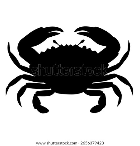 Solid black silhouette illustration of a crab with raised claws, perfect for logos, icons, marine-themed graphics, or educational sea animal visuals