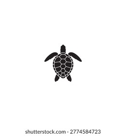 Solid black silhouette of a land tortoise or sea turtle, isolated on a pure white background. This minimalist vector icon represents slow pace, wildlife, and nature. Perfect for animal logos, eco-friendly branding, and educational materials.