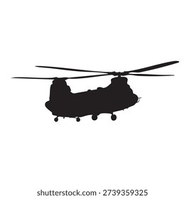 solid black silhouette of a large transport helicopter used in military missions