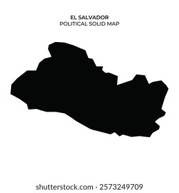 A solid black silhouette map of El Salvador displays the political boundaries clearly. The minimalist design highlights the countrys unique shape without any details or colors.