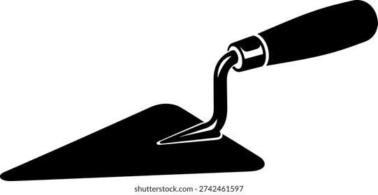 Solid black silhouette of a mason's trowel, a hand tool used for spreading, shaping, and smoothing cement or mortar.
