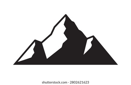 A solid black silhouette of a mountain range with multiple peaks on white background