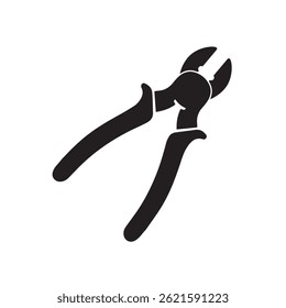 A solid black silhouette of a pair of cutting pliers against a white background.