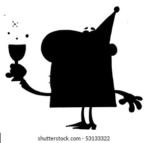 Solid Black Silhouette Of A Party Man With Liquor