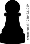A solid black silhouette of a pawn chess piece, standing upright and isolated.