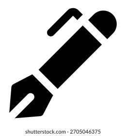 Solid black silhouette of a pen, ideal for writing themes, school materials, and office education graphics.