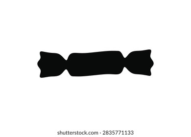 A solid black silhouette of a piece of candy wrapped in a twist style, isolated on a plain white background.