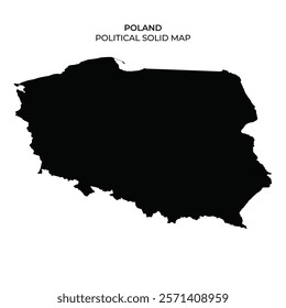 A solid black silhouette of Poland is featured prominently, highlighting the countrys political boundaries. This minimalist design emphasizes the shape of Poland.