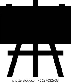 A solid black silhouette presents a sturdy art easel, poised and prepared to hold a canvas for an upcoming creative and inspiring painting endeavor, against a plain white background.