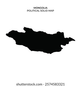 A solid black silhouette representing the political boundaries of Mongolia. This visual highlights the distinctive outline of the country against a white background, emphasizing its unique geography.