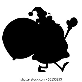 Solid Black Silhouette Of Santa Carrying A Sack