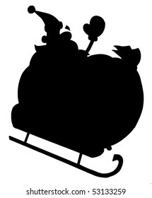 Solid Black Silhouette Of Santa In His Sleigh