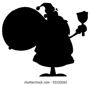 Solid Black Silhouette Of Santa Ringing A Bell