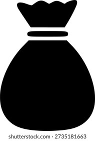 Solide schwarze Silhouette eines gebundenen Geldsackes.