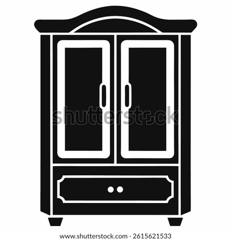Solid black silhouette of a wardrobe icon featuring a classic cabinet shape, isolated on a white background