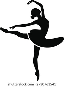 Solid black silhouette of a woman dancing with elegant movement. Clean vector style isolated on white background, ideal for dance, art, expression, celebration, and creative lifestyle designs.
