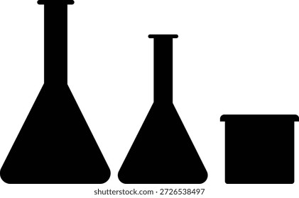 Solid black silhouettes of laboratory glassware set with flasks and beaker for scientific icons
