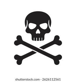 Solid black skull and crossbones, isolated on a white background.  The design is simple, flat, and easily recognizable.