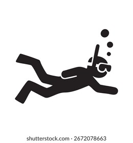Ícone de snorkeling preto sólido na ilustração de estilo de glifo