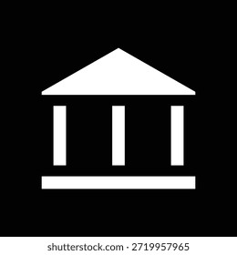 Icono cuadrado negro sólido de un edificio de gobierno con pilares, que representa la ley o la institución en un estilo limpio audaz.