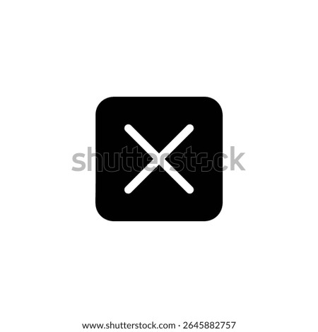 Solid black square icon with rounded corners, featuring a white X mark in negative space for close or delete functions. Isolated on a white background.