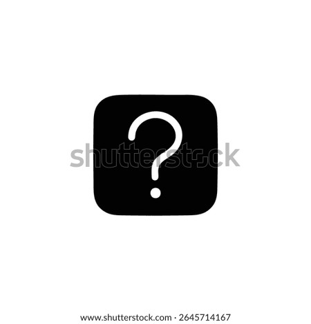 Solid black square, rounded corners, with a white question mark in negative space, for help. Flat 2D vector, isolated on white.