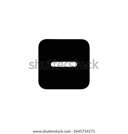 Solid black square, rounded corners, with a white minus sign in negative space, for remove. Flat 2D vector, isolated on white.