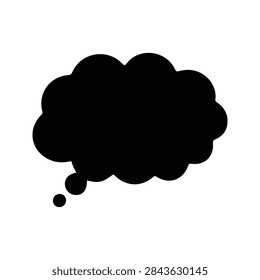 A solid black thought bubble icon suitable for creative projects, presentations, and visual storytelling emphasizing ideas and thinking.