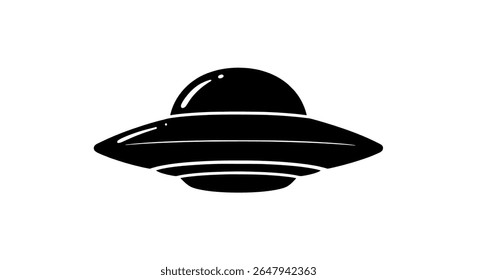Solid Black UFO Icon - Bold Flying Saucer Silhouette for Sci-Fi Logos and Alien-Themed Posters