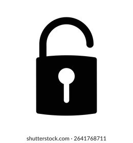 Solid black unlocked padlock icon vector