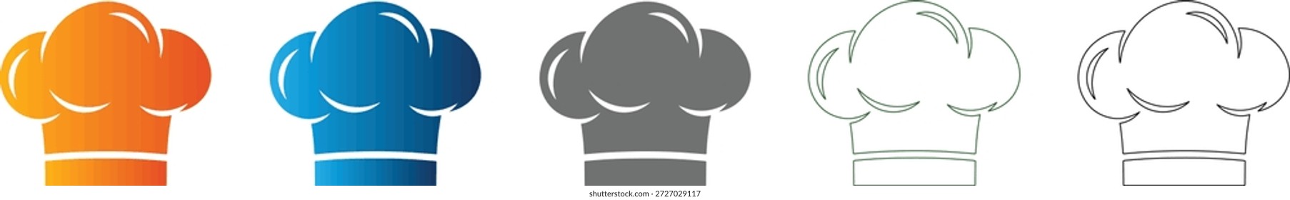 Sombrero de chef de Vector negro sólido aislado elemento de conjunto de iconos, que representa la profesión culinaria y el arte de la cocina.