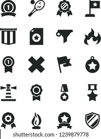 Solid Black Vector Icon Set - cross vector, flag, lighthouse, water filter, flame, medal, star, with pennant, ribbon, hero, certificate, tennis, shield