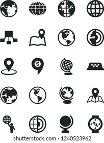 Solid Black Vector Icon Set - map vector, globe, earth, planet, geolocation, hierarchical scheme, core, man hold world, dollar pin, taxi, compass