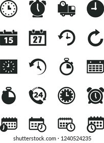 Solid Black Vector Icon Set - daily calendar vector, stopwatch, clock face, alarm, clockwise, wall, timer, delivery, 24, watch, black, agenda, schedule, history