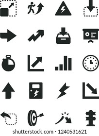 Solid Black Vector Icon Set - danger of electricity vector, upward direction, right, growth up, chart, negative, lightning, dangers, timer, put in a box, expand picture, move down, left, bar, crisis