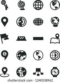 Solid Black Vector Icon Set - minus vector, earth, flag, planet, location, geolocation, globe, hierarchical scheme, core, man hold world, dollar pin, taxi, map, compass