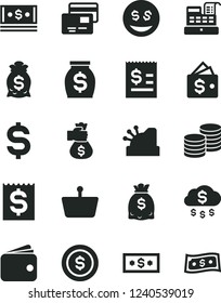 Solid Black Vector Icon Set - cards vector, coins, shopping basket, denomination of the dollar, article on, financial item, wallet, money, dollars, cash, machine, cashbox, bag hand, rain, coin, eyes