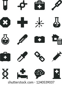 Solid Black Vector Icon Set - mark of injury vector, spectacles, first aid kit, plus, electronic thermometer e, mercury, bag a paramedic, medical, estimate, round flask, outdoor, test tube, dna
