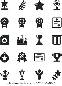 Solid Black Vector Icon Set - star vector, pedestal, medal, patente, winner, laurel branch, prize, cup, gold, reward, pennant, with, certificate, flag, three stars