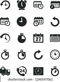 Solid Black Vector Icon Set - daily calendar vector, stopwatch, clockwise, counterclockwise, wall clock, alarm, timer, delivery, 24, watch, black, agenda, schedule, history