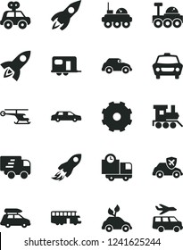 Solid Black Vector Icon Set - truck lorry vector, motor vehicle present, baby toy train, car, delivery, environmentally friendly transport, retro, autopilot, rocket, space, Express, lunar rover, bus